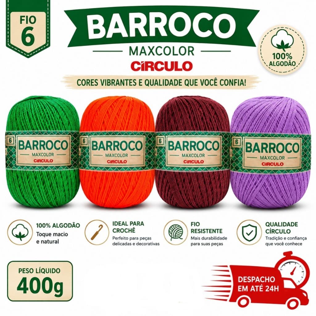 Barroco Max Color 400gr - Fio 6 100% Algodão