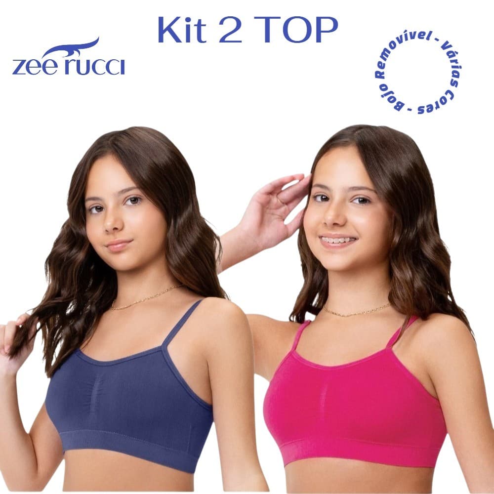 Kit 2 Top Teen Zee Rucci Juvenil Com Bojo Removível Sem Costura Menina Moça