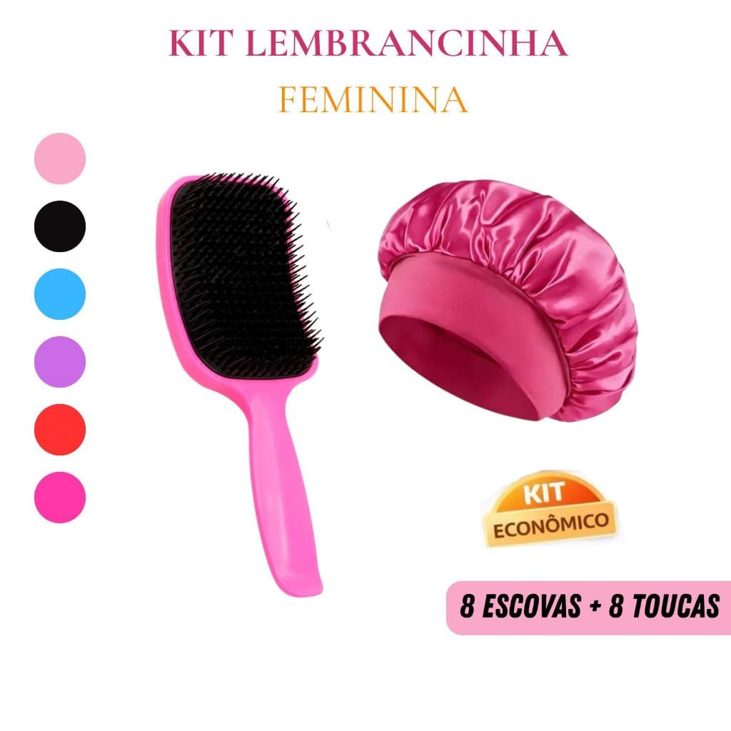 Kit- 8 Escovas Raquete Curvada + 8 Toucas De Cetim Com Faixa - Combo Anti Frizz