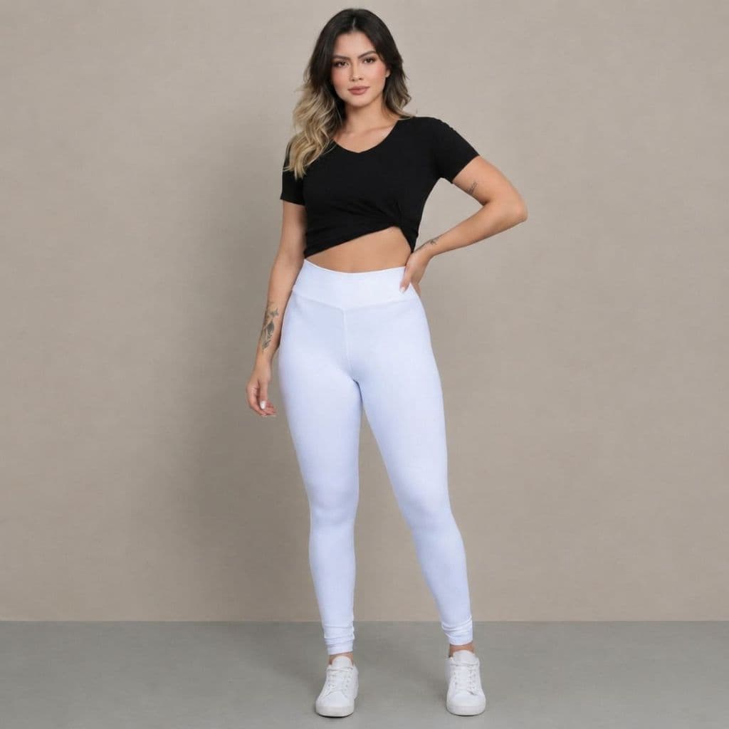 Calça Legging Feminina Branca Academia e Dia Dia Cintura Alta