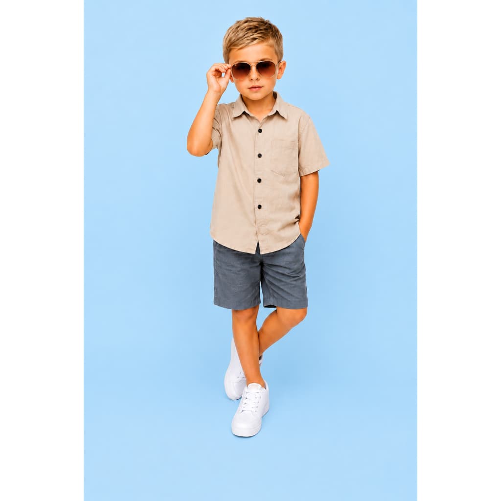 Camisa Infantil Social De Menino Manga Curta Estilosa E Confortável