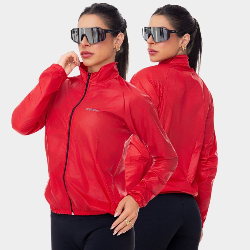 Jaqueta Corta Vento Feminino Impermeável a prova d'água Vermelho para Ciclismo