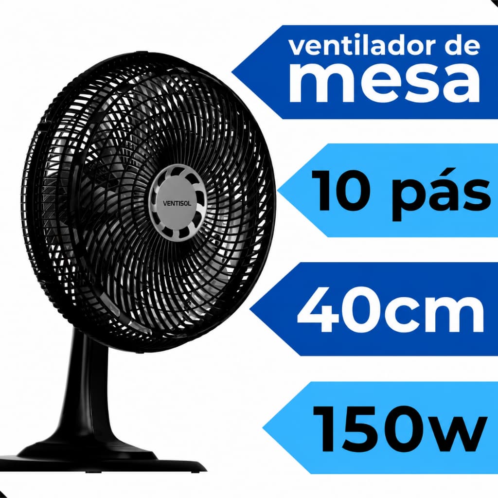 Ventilador Mesa Ventisol 40cm 10 Pás Super Potente 150W Silencioso Alta Vazão de Ar