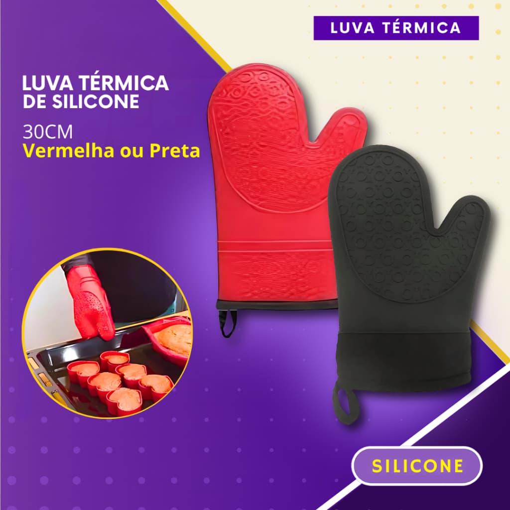 Luva Termica de Silicone Cozinha Forrada Antiderrapante