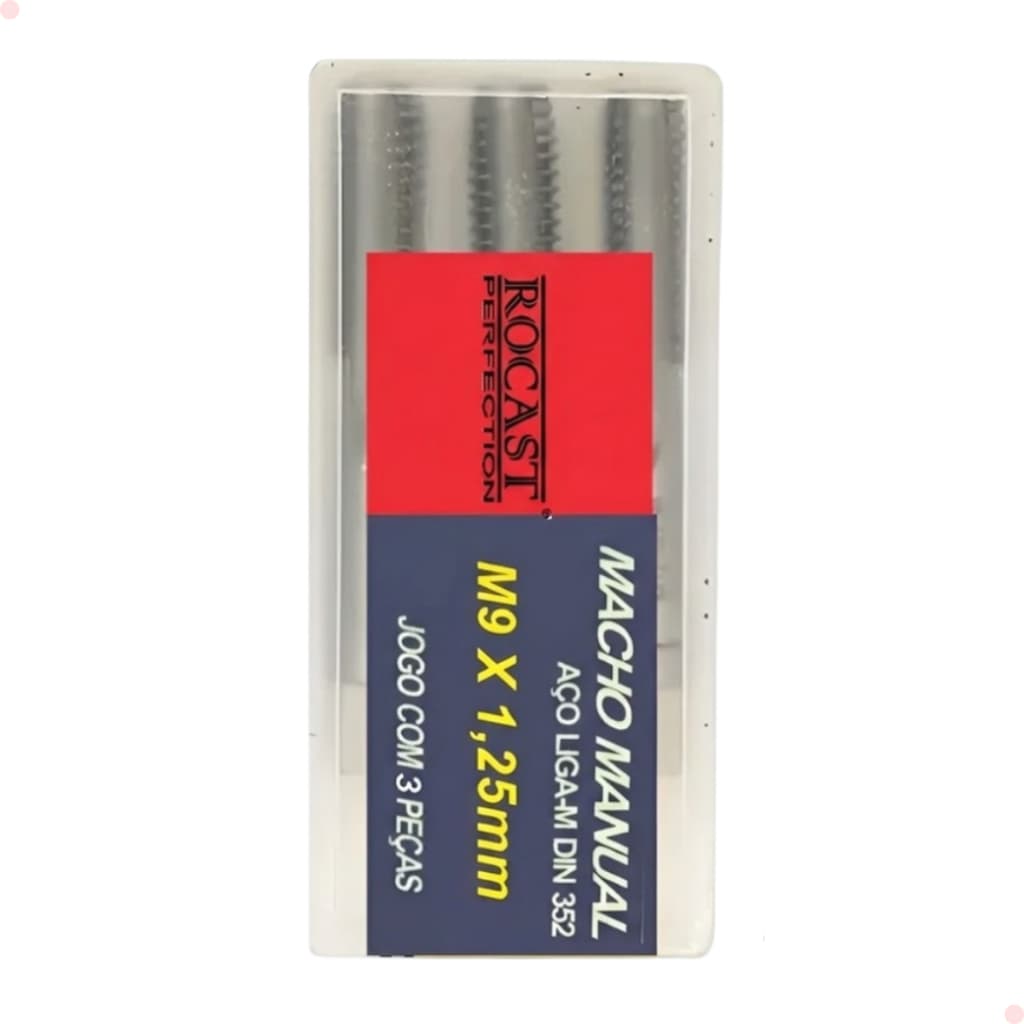 Jogo de Macho Manual M9 x 1.25 mm Aço Liga WS M Com 3 Peças Rocast