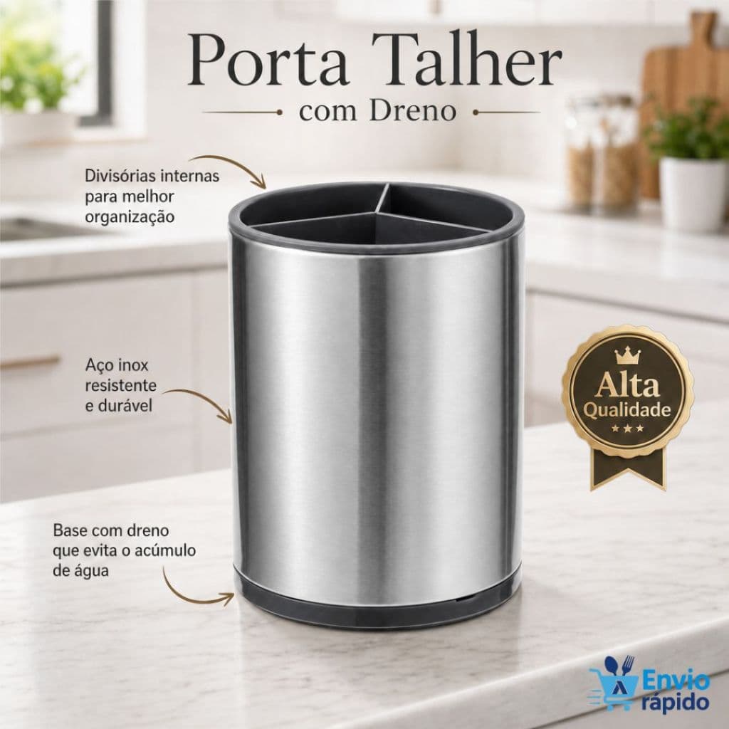 Porta Talher com Dreno Inox 3 Divisórias resistente Pia Organizada