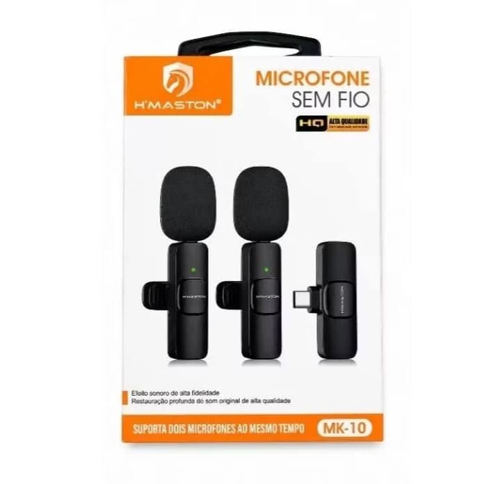 Kit 2 Microfones Sem Fio H’Maston MK10 Para Celular Tipo-C e iPhone , Sem Fio, Alta Qualidade HQ