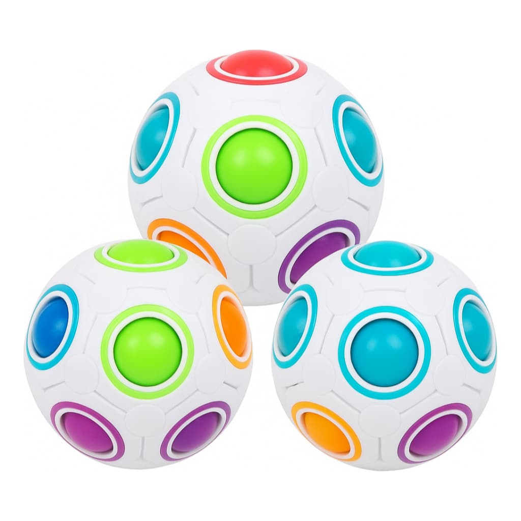 Kit 3x Bola Mágica Cubo Mágico Fidget Toy Antistress Rainbow Ball Quebra-Cabeça