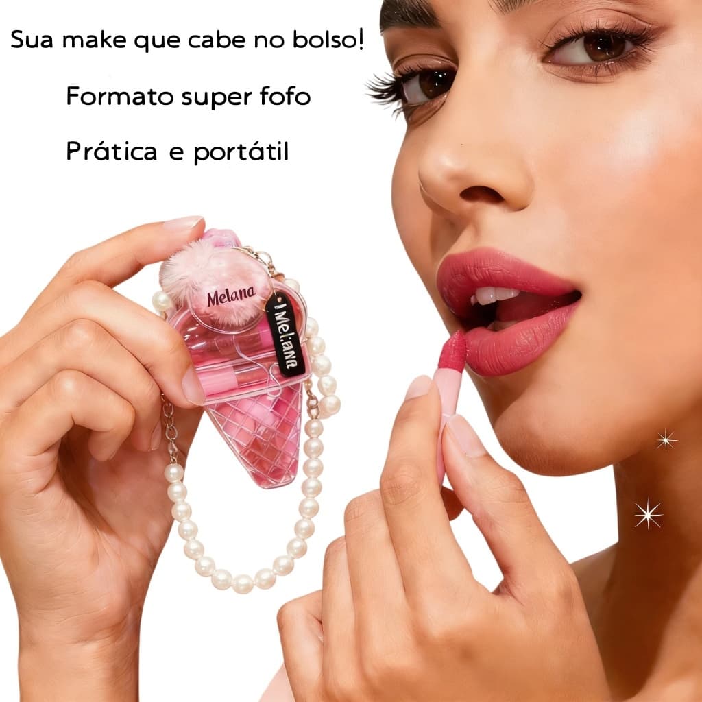 Melana 3D Hydra Lipgloss 3 Cores Chaveiro Batom Brilho Lembrancinha