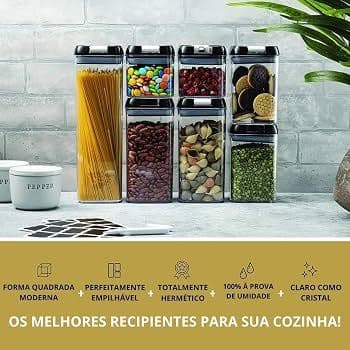 Kit Potes Hermeticos Acrilico Multiuso Alimentacao Organizacao 7 Pecas