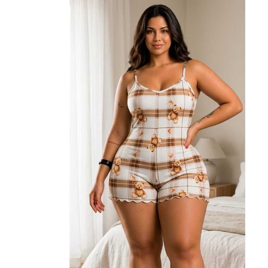 Macaquinho Pijama Plus Size Roupa de Dormir Confortável Sensual Elegante