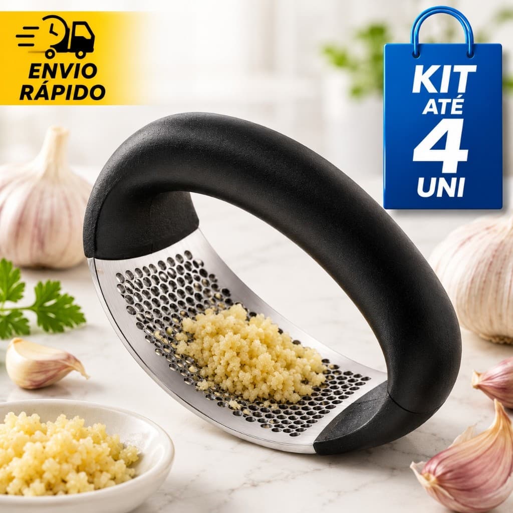 Triturador de Alho Inox Praticidade Cozinha Profissional Amassador Agilidade Espremedor Gourmet Preparo Tempero Garlic