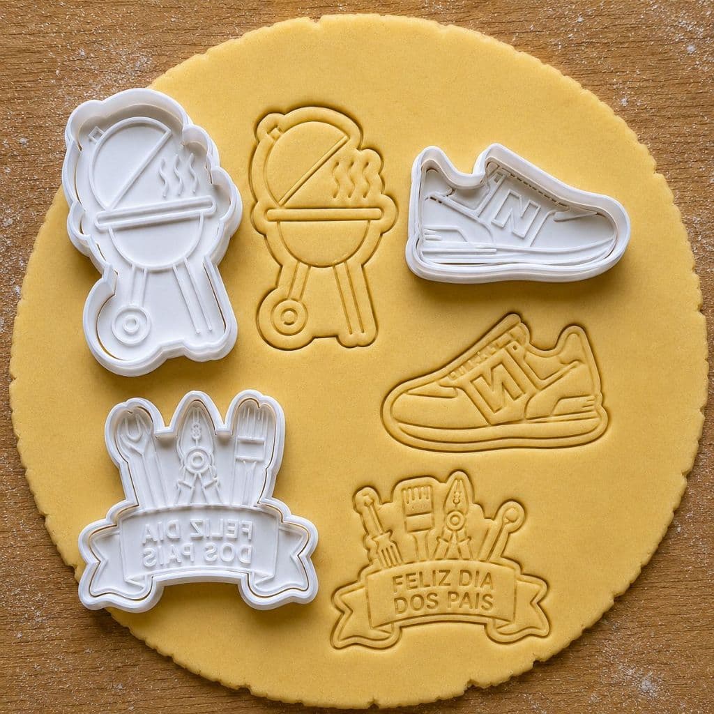 Jogo de Cortadores para Biscoitos Dia dos Pais Personalizados com Carimbo e Relevo Kit Econômico