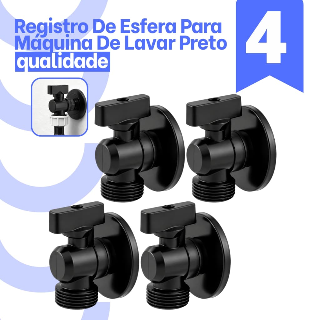 Registro Esfera Metal Preto 1/2 X 3/4 Para Máquina De Lavar Roupa Lava Louças Bebedouro 1/2 X 3/4