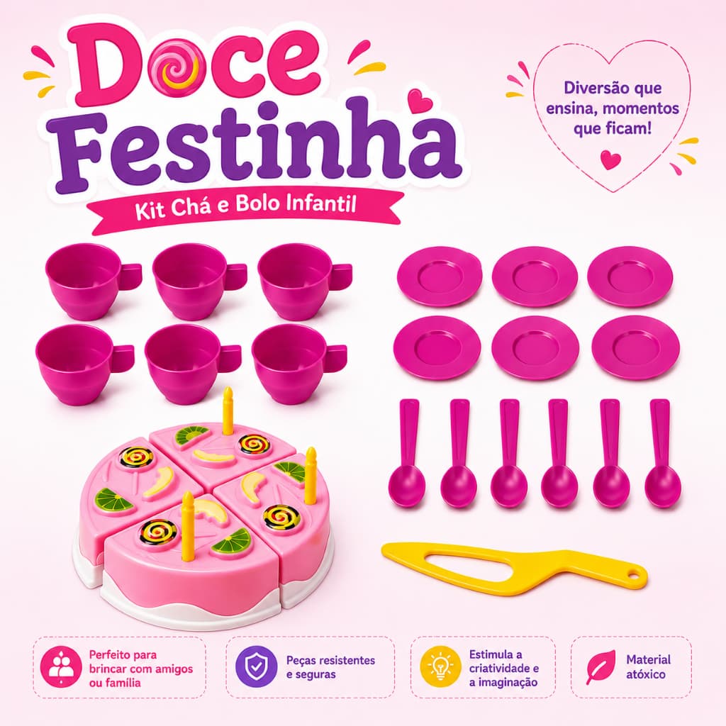Kit Comidinha Menina Menino Hora do Café Bolo Aniversário Brinquedo Educativo Chá Completo Festinha
