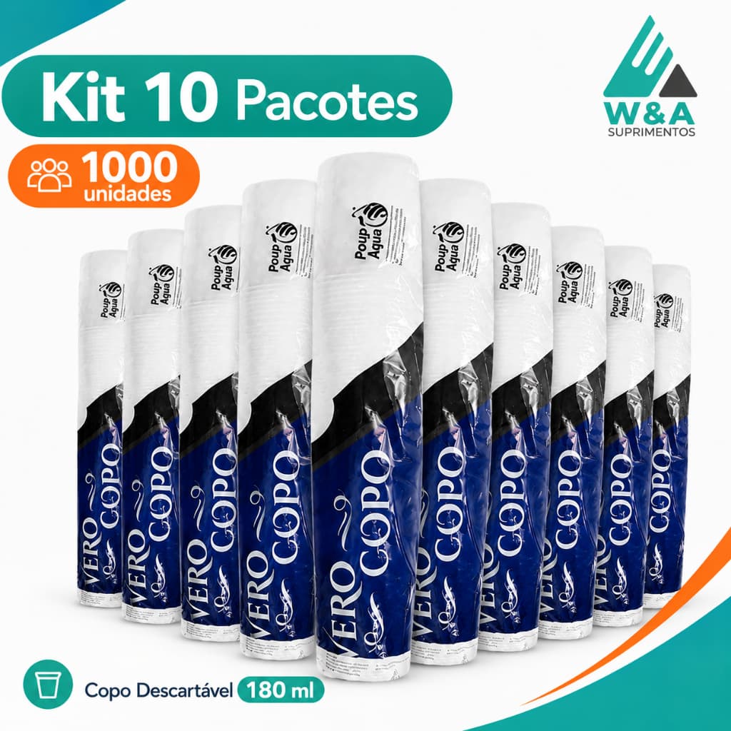 Kit 10 Pacotes Copo Descartável 180ml Vero Copo 1000un