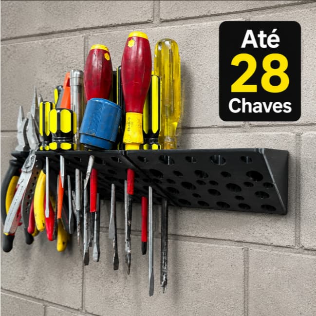 Suporte Organizador de Chaves de Fenda e Phillips para Parede – Até 28 Ferramentas