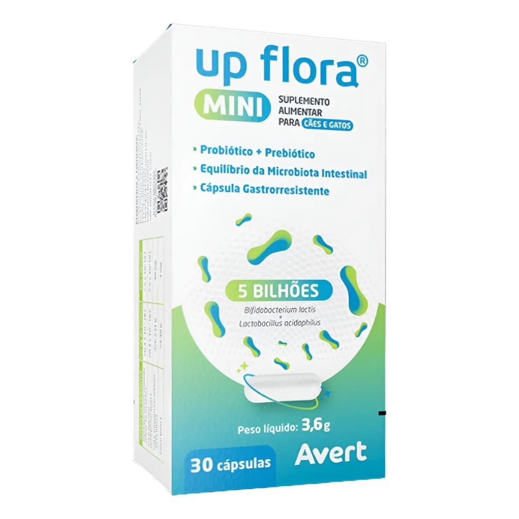 Suplemento Up Flora Mini Avert 8 Cápsulas Cães e Gatos Probiótico Prebiótico
