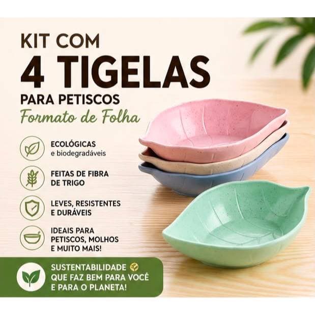 Kit 4 Tigelas para Petisco em Formato de Folha