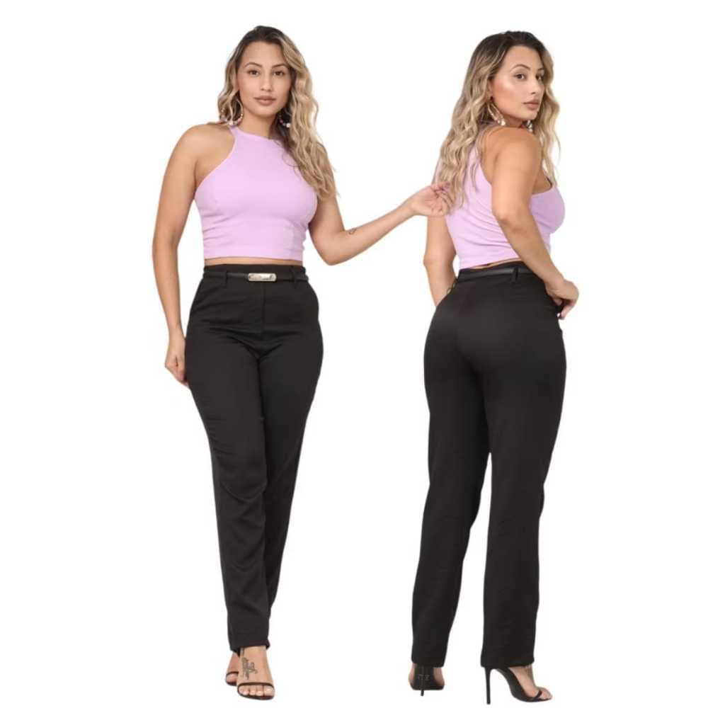 Calça Alfaiataria Feminina Cintura Alta Social Elegante Confortável M G e GG