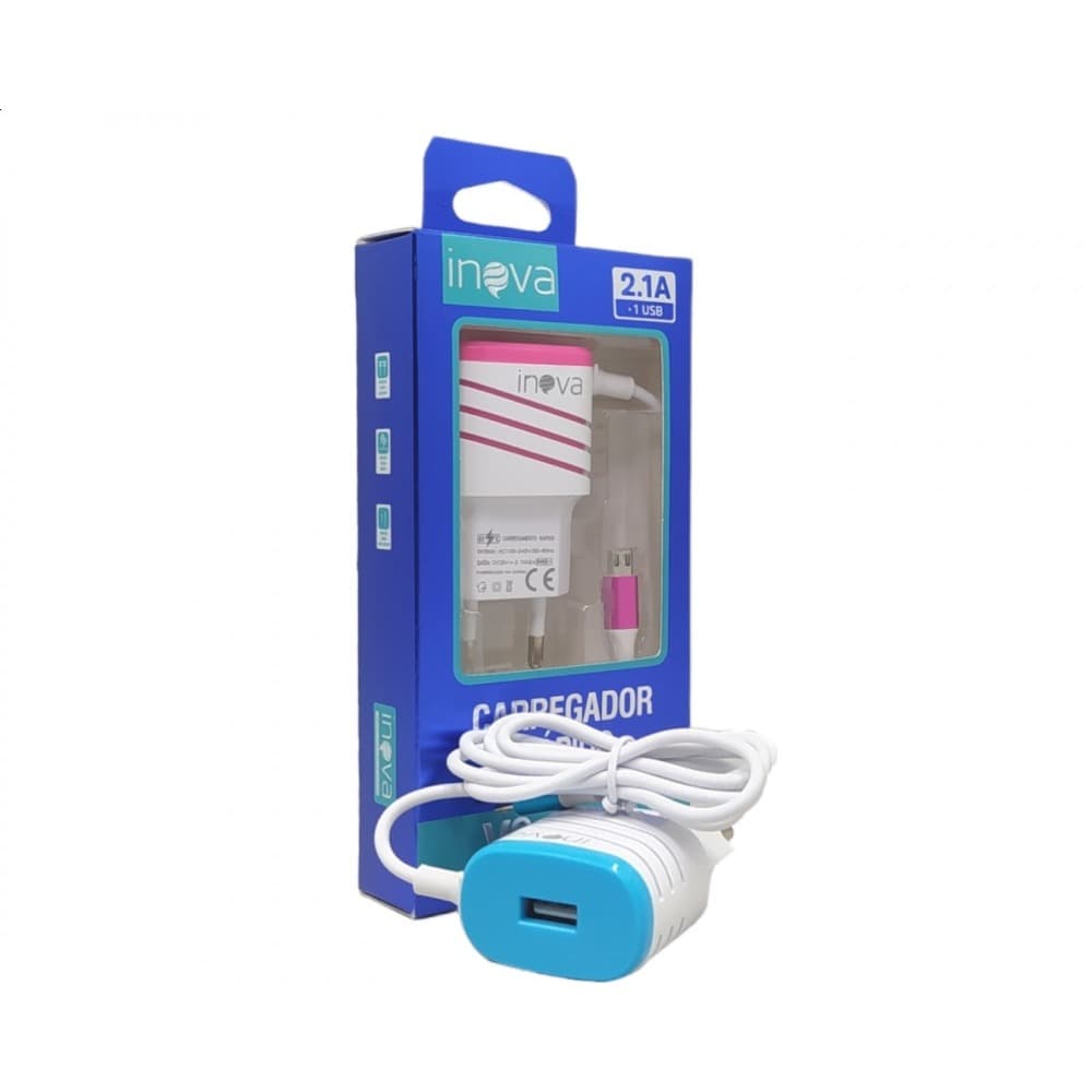 Carregador Completo com Fio 2.1A Tipo V8 e 01 porta USB INOVA