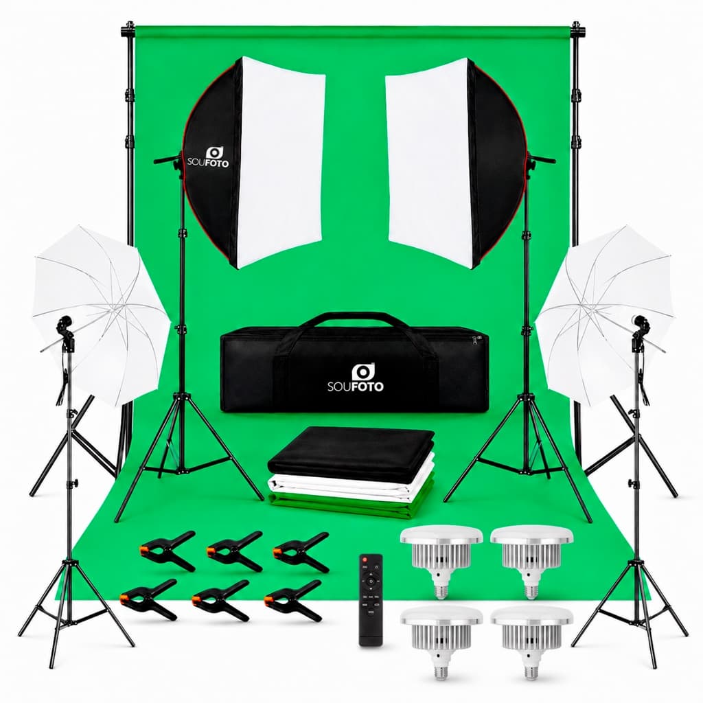 Kit Estúdio Fotográfico Softbox LED Bicolor Sombrinha Fundo Infinito Tripés 2m