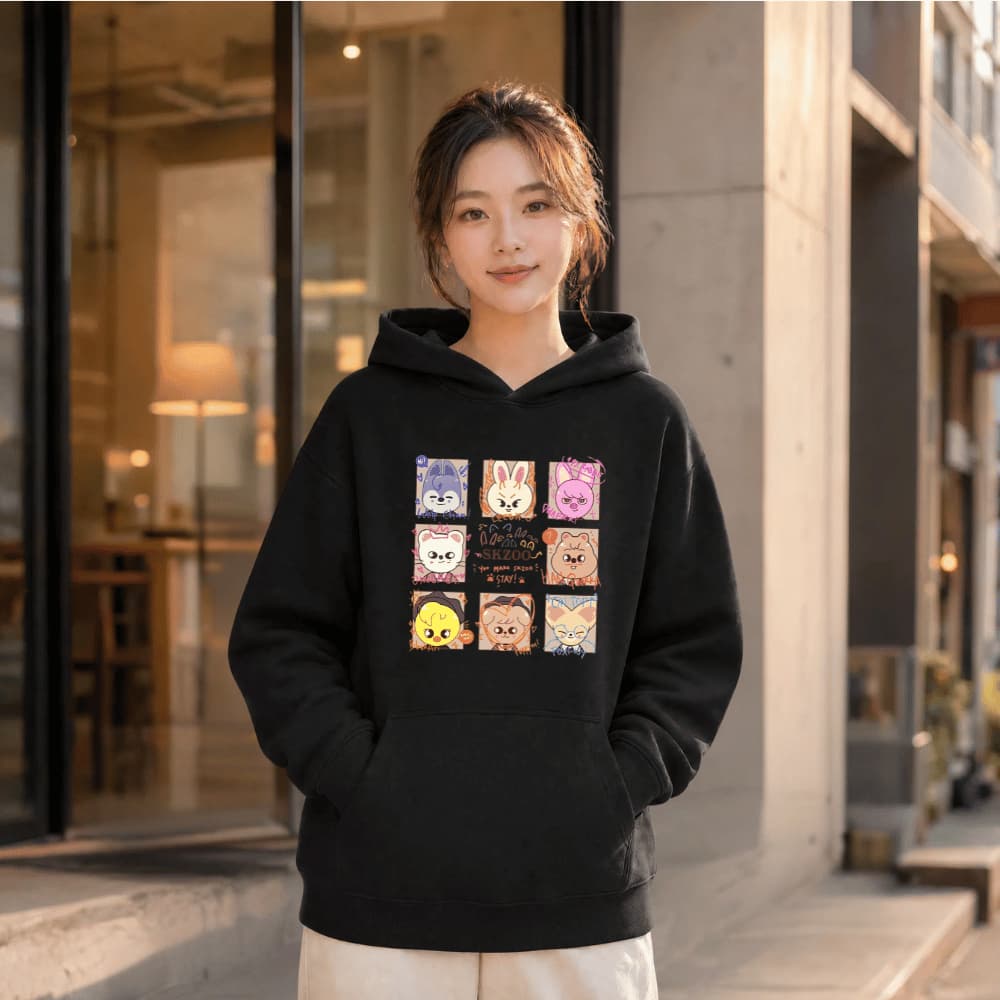 Moletom Feminino Stray Kids Kpop Skzoo Blusa de Frio Fofa K-Pop Dorama Algodão