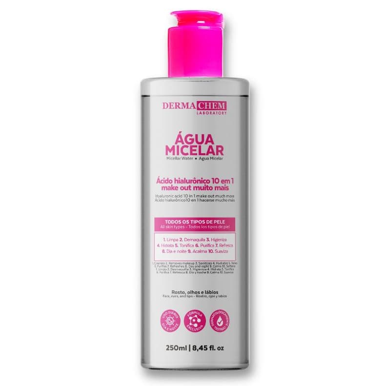 Água Micelar Make Out 10 em 1 Dermachem 250ml Ácido Hialurônico Limpeza e Hidratação