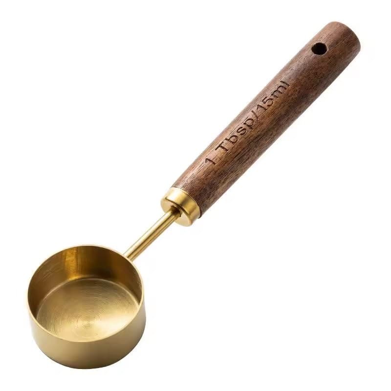 Colheres Medidoras Dourado 15ml com Cabo de Madeira Medidas Precisas e Design Sofisticado Kehome