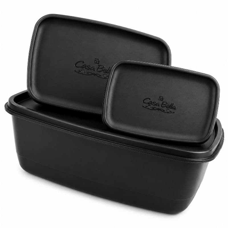 Kit 3 Potes Herméticos Pretos Porta Mantimentos Organizador Cozinha Vedação Premium 3500ml 1000ml 400ml