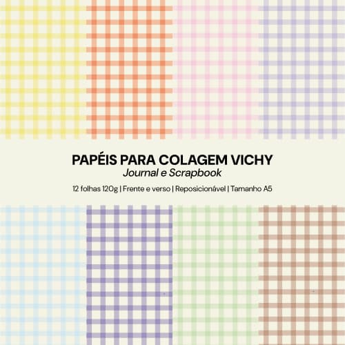 Papéis P/ Colagem Vichy Journal Scrapbook C/ 12Fls 120g Reposicionável A5