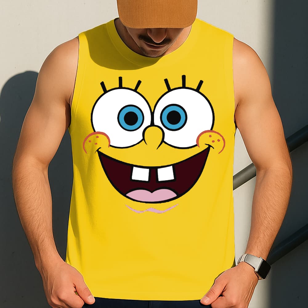 Camiseta Regata Masculina Bob Estampa Esponja 100% Algodão Estilo Conforto Diário Tamanho P GG