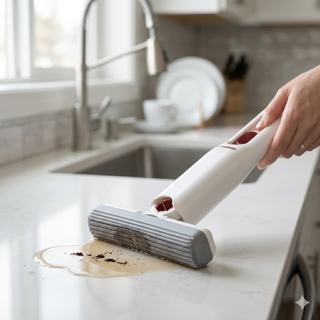 Mini Rodo Mop Esfregão Portátil Branco Limpeza Pia Bancada Compacto Manual