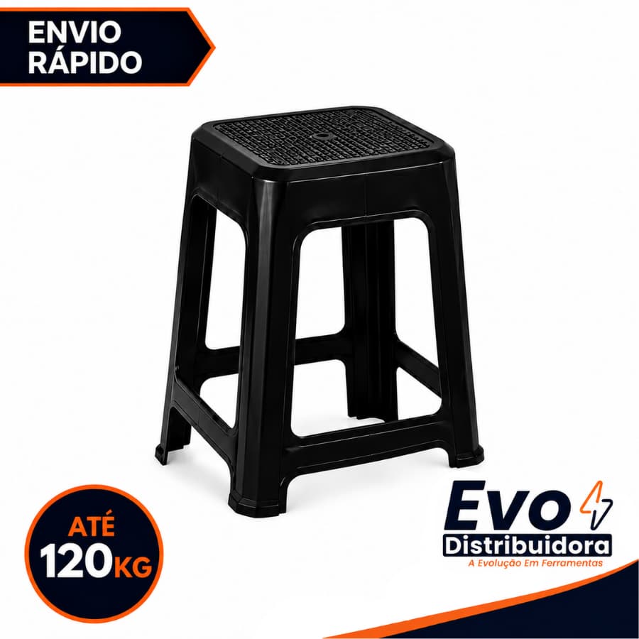 Banqueta Preta De Plástico Resistente Reforçada Adulto Kit Suporta Até 120kg