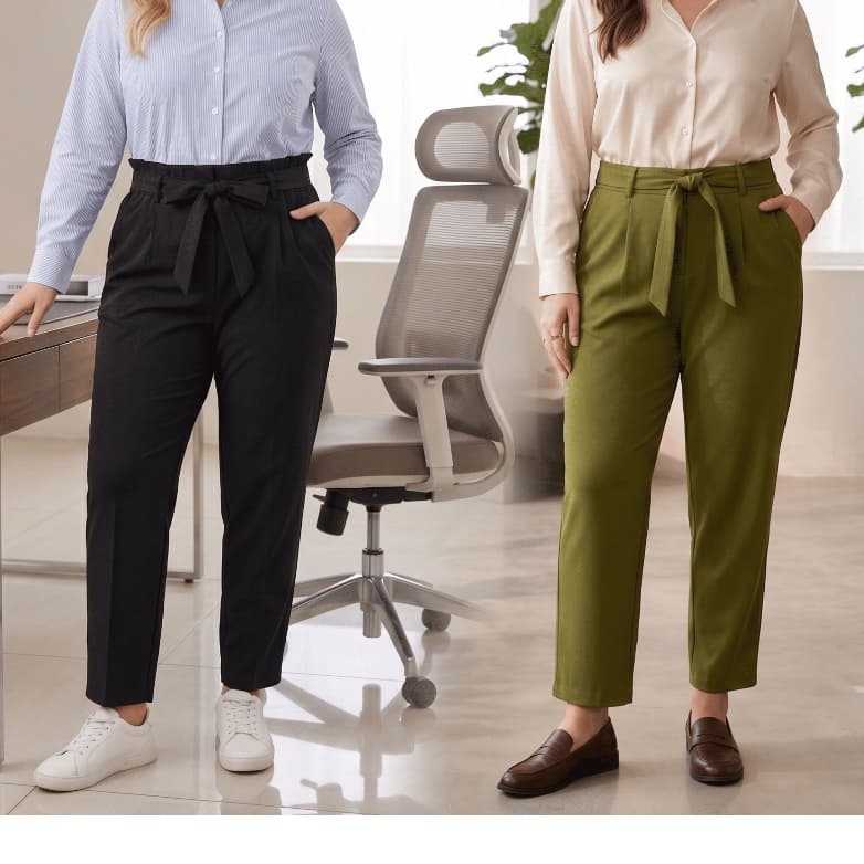 Kit 2 Calça Alfaiataria Feminina Social Modelo Com Laço Elegante Executiva Barra Reta