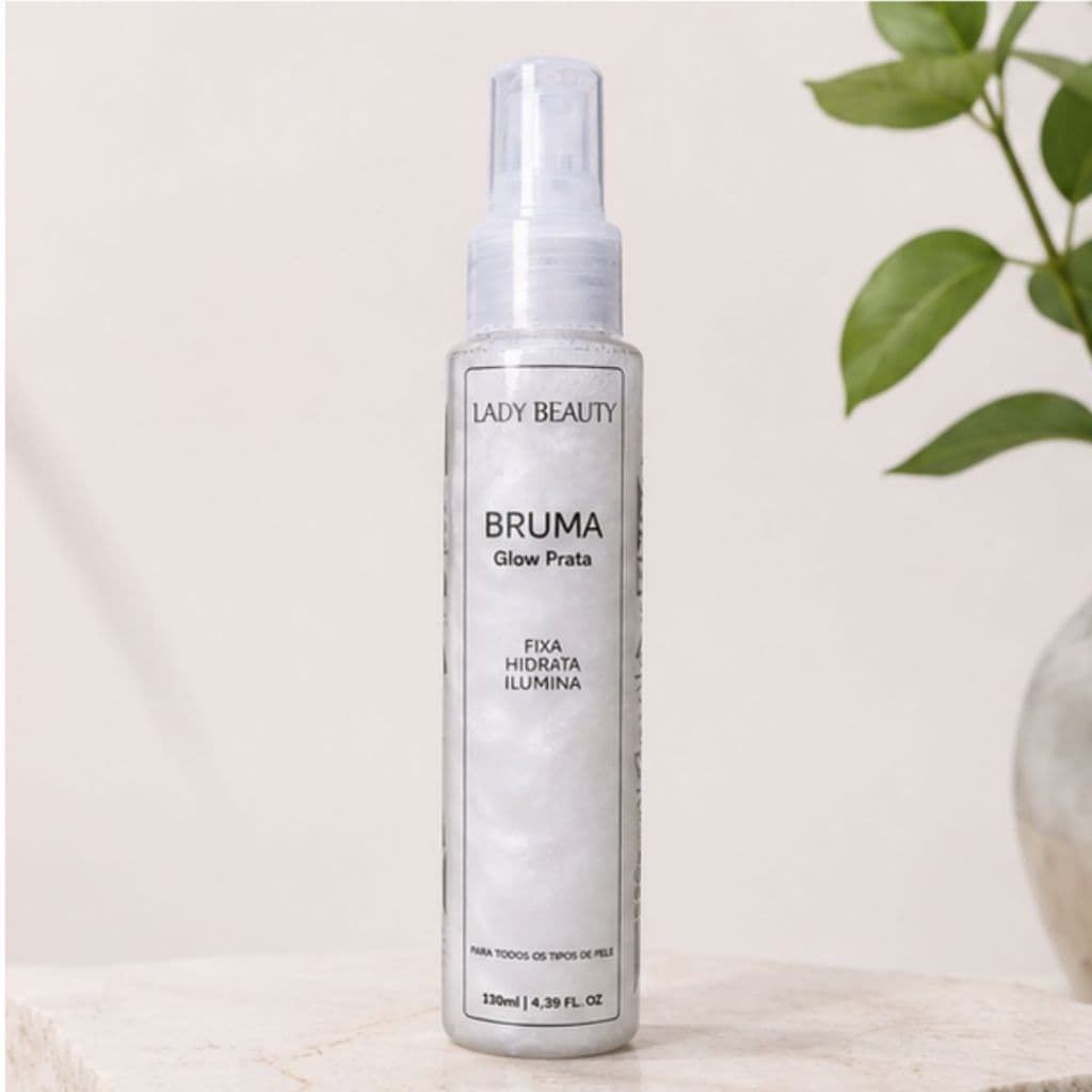 Bruma Glow Prata Lady Beauty 130ml Fixador De Maquiagem Efeito Iluminado Hidratante Facial Duradouro Maciez Pele Perfeit