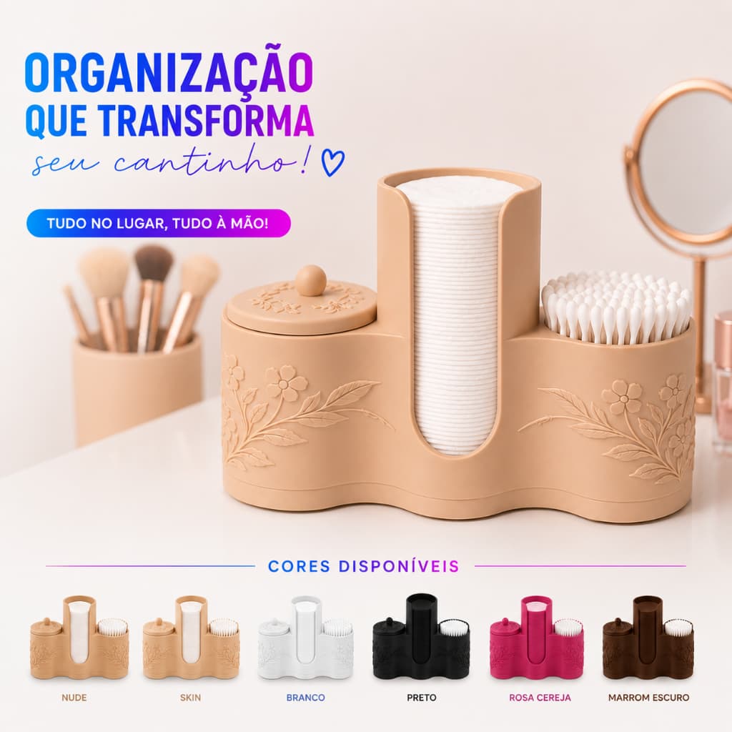 Organizador de Algodão, Cotonetes e Maquiagem com Tampa | Porta Discos e Acessórios 3D