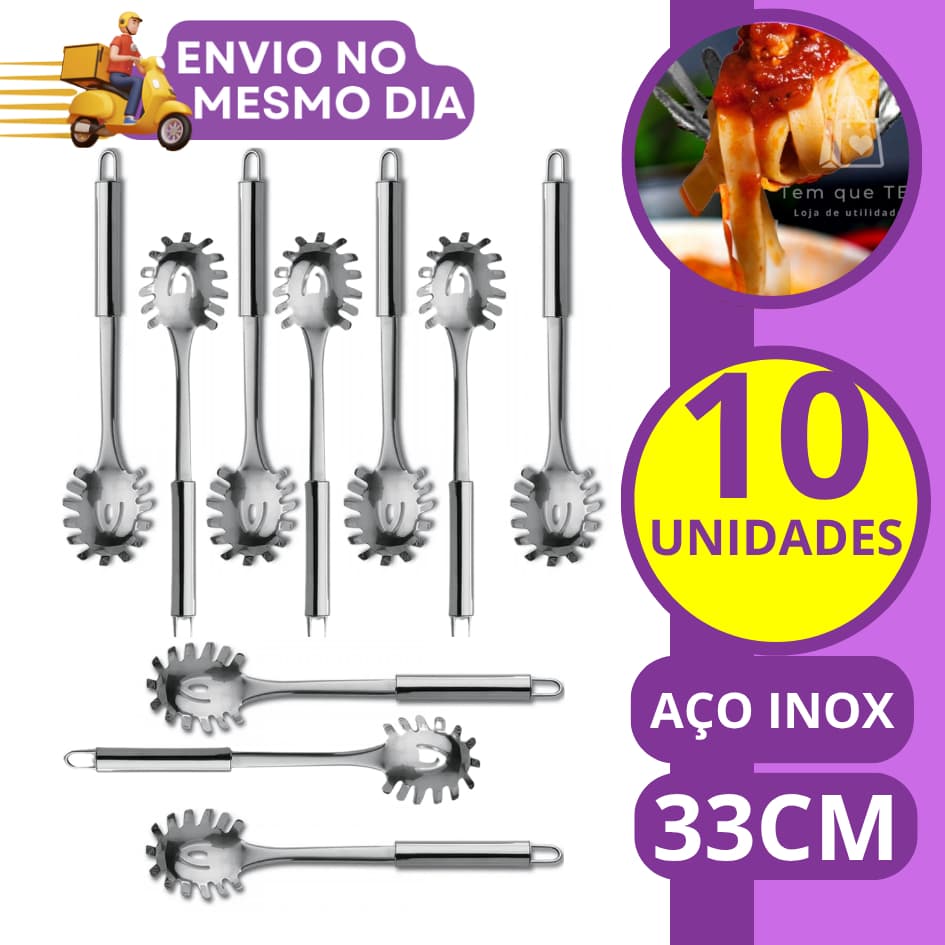 KIT 5 ou 10 Pegador de Massas em Inox GRANDE 33cm Profissional Colher para Servir Espaguete Macarrão Massa