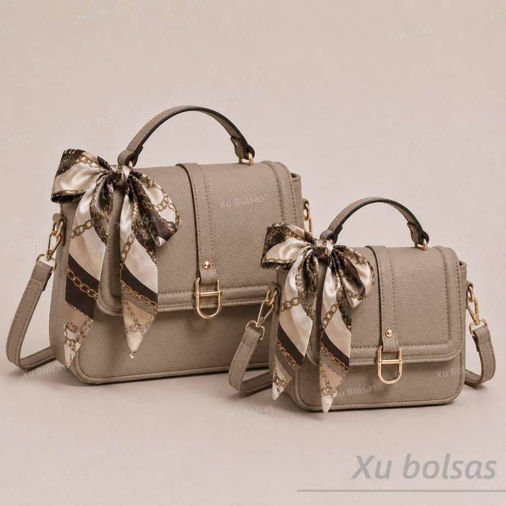 Kit 2 Bolsa Feminina Com Lencinho Tira Colo Faixa de Mão De Couro Tranversal SX6023#