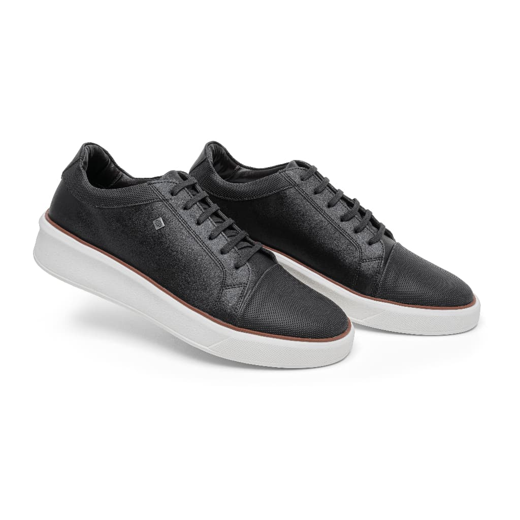 Tênis Casual Oxford Bertelli Masculino Preto Couro Vegano Design Arrojado Confortável Premium Envio Rapido