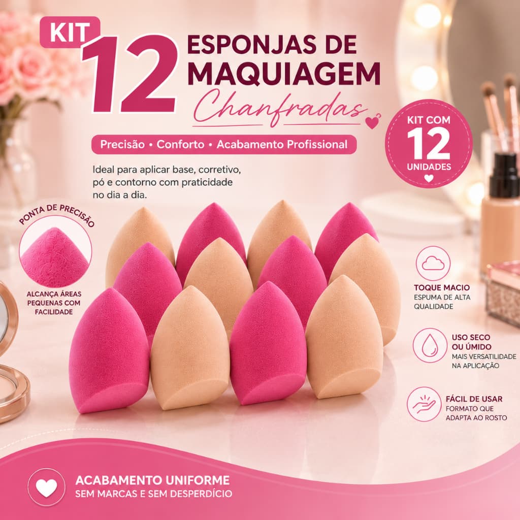 Kit 12 Esponjas para Maquiagem Esponja de rosto Facial para Base e Corretivo com Caixa Porta Esponja