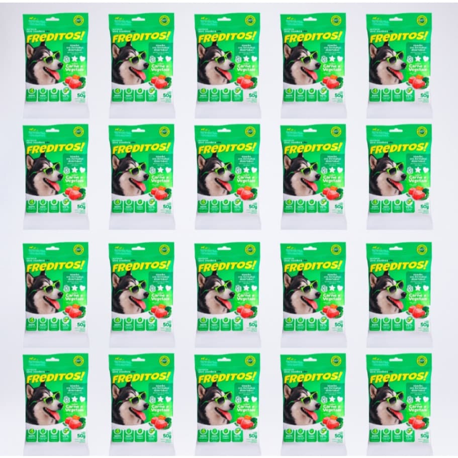 KIT 20 X -SNACKS FREDITOS CÃO SABOR CARNE E VEGETAIS 50 G