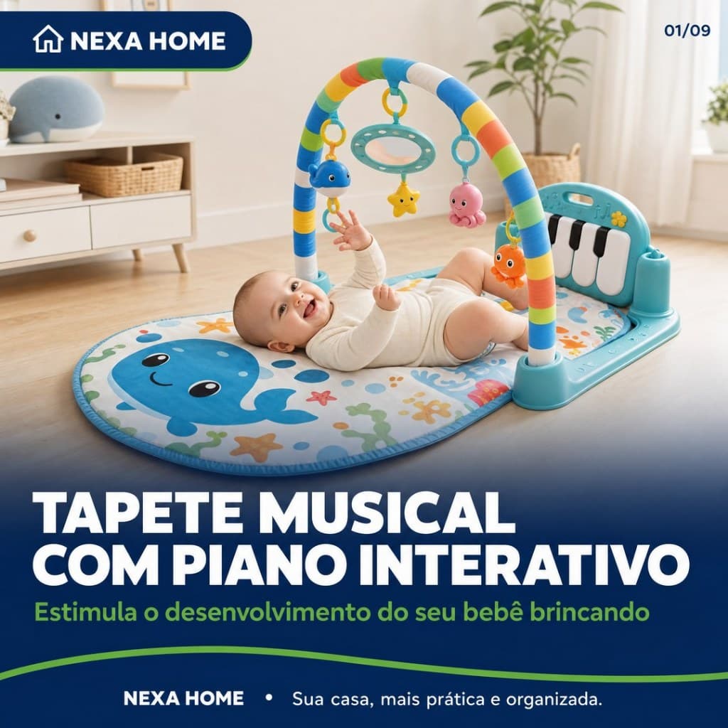 Tapete Musical para Bebê com Piano Interativo e Móbiles | Tapete de Atividades Educativo Sensorial