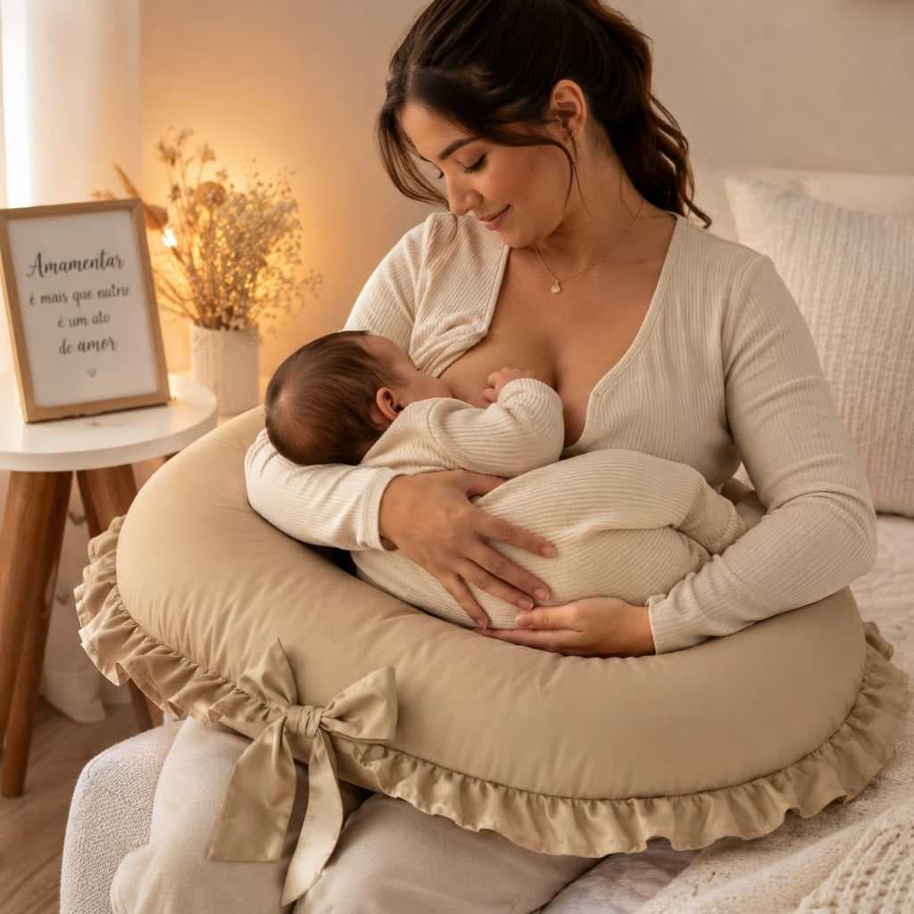 Almofada De Amamentacao Para Bebe Travesseiro Apoio Gestantes Com Ziper Cores Neutras