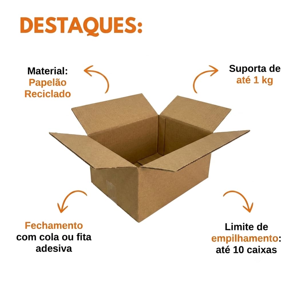 Kit Caixas de Papelão Resistente Embalagem Ecommerce Sedex Correio 16x11x8cm Reforçada