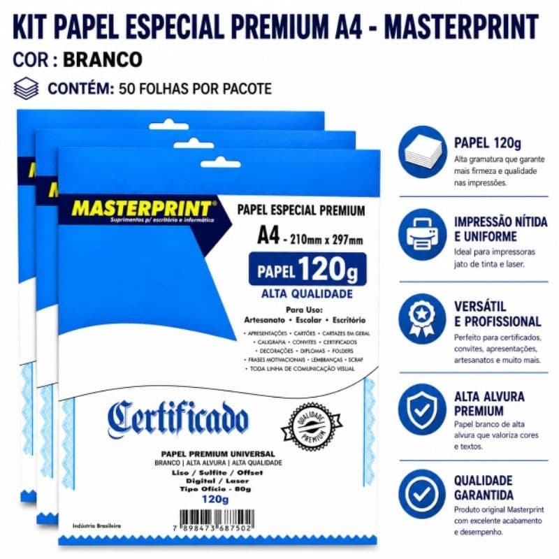 Papel Premium 120g/m²  Universal Offset Diplomata Opaline 50 Folhas  Masterprint