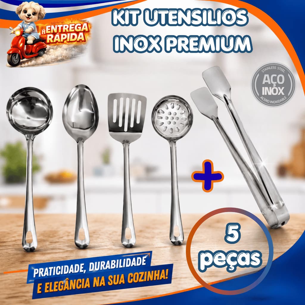 Kit Cozinha Inox 5 Peça Premium Casa Nova Presente Casamento Buffet Restaurante Gourmet Inox  Pegado