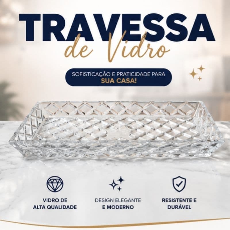 Travessa de Vidro Retangular 27,3x14,7x3cm Bandeja Decorativa para Servir Doces Petiscos Frutas Mesa Posta