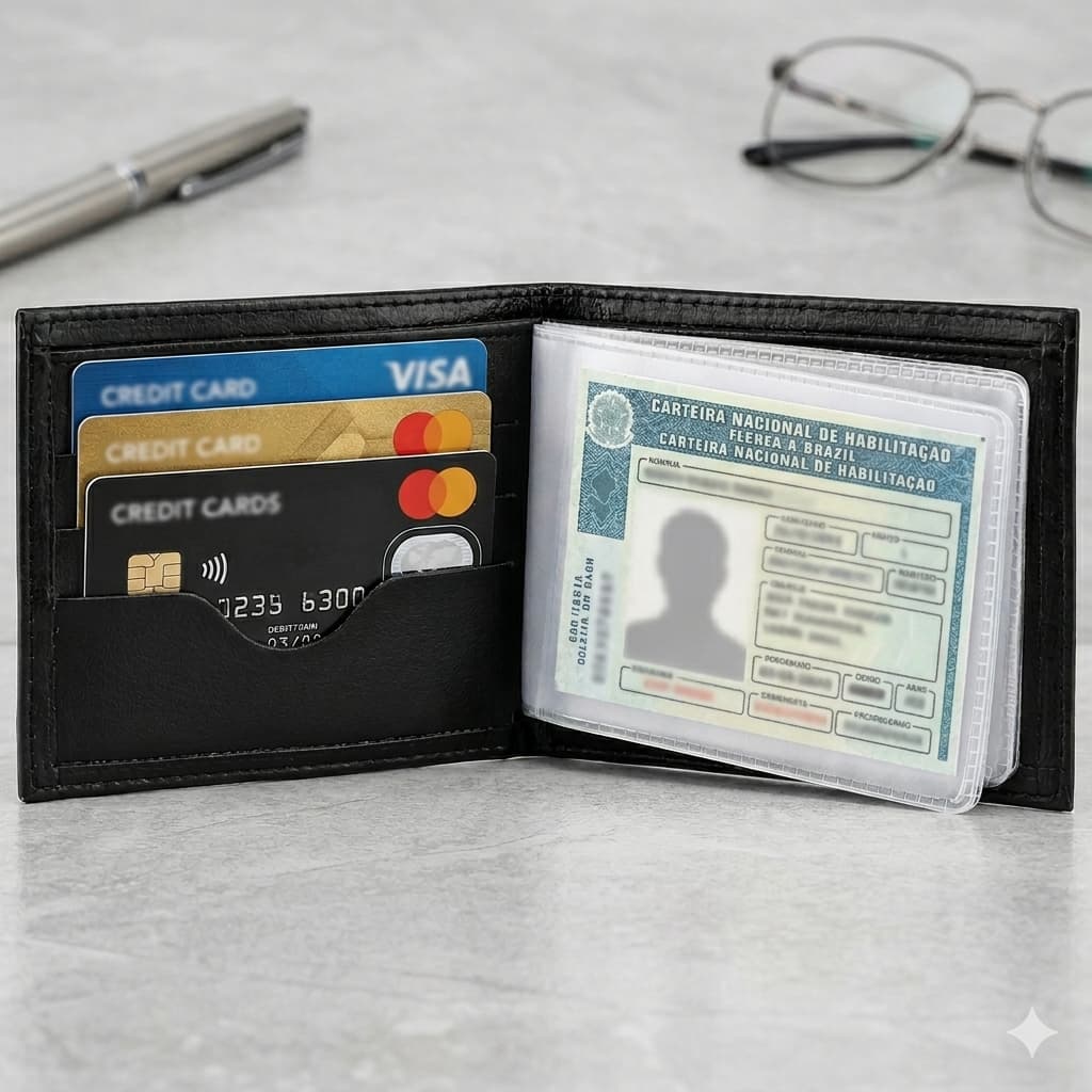 Carteira Masculina Slim Couro Legítimo Elegante e Resistente com Porta Cartões e Documentos