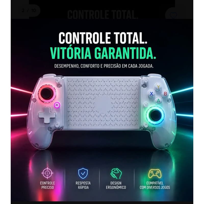 Controle Gamepad Bluetooth RGB para Celular Android iPhone Tablet Recarregável 600mAh